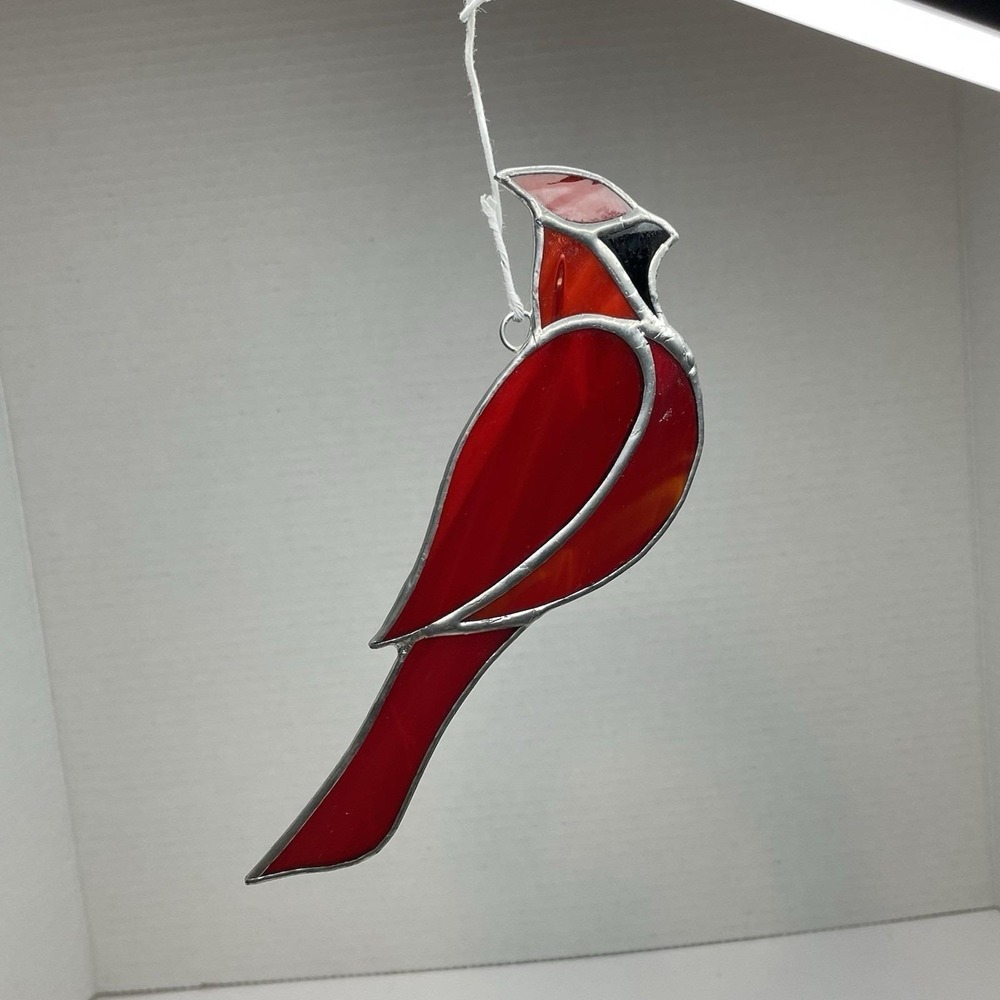Cardinal Stain Glass Sun Catcher Red Bird Hanging Bird 7 1/2"